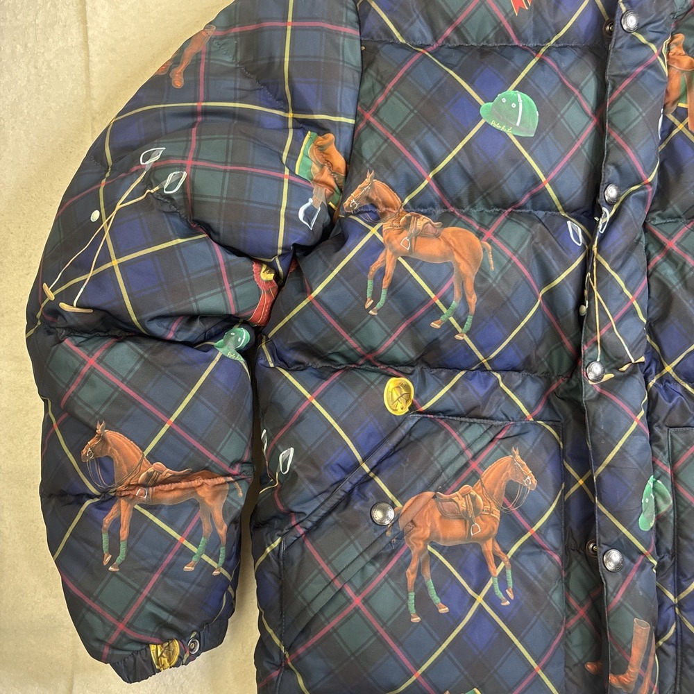 Polo Ralph Lauren Equestrian Horse AOP Puffer Jacket Down Filled Tartan Plaid L - Picture 8 of 16